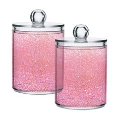 two pink canisters with silver lids are shown side by side on a white background