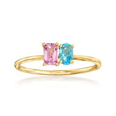 Ross-Simons - .30ct Pink Topaz, .20ct Swiss Blue Topaz Toi et Moi Ring Size 8. RS Pure. Modern designs that complete your outfit and complement your personality. French for "you and me," Toi et Moi rings are a unique way to celebrate a special relationship in your life. Wear our on-trend, two-stone designs as a sentimental symbol of romance, friendship, family - or simply treat yourself to double the sparkle! This dainty statement features a .30 carat emerald-cut pink topaz shimmering beside a . London Topaz Ring, Pink Topaz Ring, Topaz Birthstone, Blue Topaz Jewelry, White Topaz Rings, Topaz Jewelry, Topaz Color, Pink Topaz, Jewelry Essentials