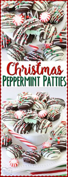 christmas peppermint patties on a platter with candy canes