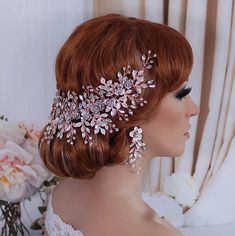 Rose Gold Floral Wedding Headpiece Bridal Headband Wreath Head Hair Piece Bachelorette Accessory Party Weddings Brides Gft Accessories Ready to Ship Amazingly Beautiful! Lots of Sparkle! New Design! Add a breathtaking touch to your wedding dress with this glamorous and one of a kind bridal headpiece! This stunning heirloom royal rose gold headpiece features the highest quality AAA hand-wired Austrian rhinestone crystals, encrusted flowers, leaves along with spruced up rhinestone sprays in a luxu Headband Wreath, Rose Gold Headpiece, Bachelorette Accessories, Floral Headpiece Wedding, Bridal Floral Headpiece, Headpiece Bridal, Sophisticated Bride, Bridal Hair Clip, Hair Adornments