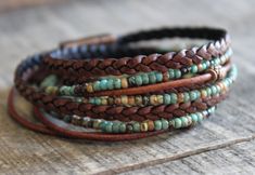 Bracelet, Layering, Stack, Boho Wrap Bracelet, Leather Bracelet, Leather Beaded Wrap, Bohemian Style, Gift for Her - Etsy Bracelet Layering, Boho Wrap Bracelet, Bracelet Leather, Bracelet Ideas, Beaded Wraps, Bead Leather, Leather Wrap Bracelet, Style Gift, Leather Wraps