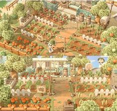 the farm is full of many different types of plants and animals in it's yard