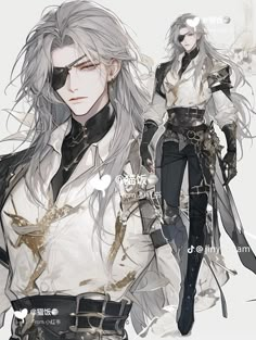 an anime character with long white hair and black pants, holding two swords in her hands