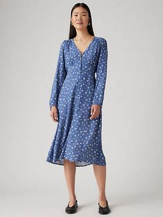 Long Sleeve Dresses, Weather Day, Sleeve Midi Dress, Sleeve Dresses, Long Sleeve Midi, Blue Midi Dress, Long Sleeve Midi Dress, Dress Cuts, Warm Weather