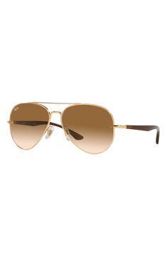 A slightly oversized silhouette enhances the retro-cool style of these essential aviator sunglasses that are a go-to street-style staple. 58mm lens width; 14mm bridge width; 135mm temple length 100% UV protection Prescription-compatible Adjustable nonslip nose pads Metal Made in Italy Ray-Ban style number: RB3675 Summer Aviator Sunglasses With Gradient Lenses, Modern Aviator Sunglasses With Gradient Lenses For Spring, Classic Aviator Shield Sunglasses With Gradient Lenses, Modern Aviator Sunglasses For Spring, Spring Aviator Sunglasses With Gradient Lenses, Modern Gold Aviator Sunglasses For Spring, Spring Aviator Sunglasses With Tinted Lenses, Gold Aviator Sunglasses With Polarized Lenses For Spring, Modern Aviator Shield Sunglasses With Gradient Lenses