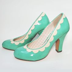 The Varah Heel By B.A.I.T. Footwear Is The Perfect Retro Pump To Wear With Just About Any Outfit! Available In This Beautiful Seafoam Color, It Features A 3 1/4" Heel, Sweet Scalloped Details, And A Shiny Patent Finish. These Fit True To Size, But If You Take A Wider Width We Recommend Sizing Up A Half Size For A More Comfortable Fit. These Cuties Are 100% Vegan Friendly, Too! Only Worn In Store For Try Ons, Otherwise Brand New In Box! Cat Friendly, Non Smoking Home. Retro Heels With Contrasting Heel Counter And Round Toe, Retro Round Toe Court Shoes For Spring, Vintage Heels With Contrasting Heel Counter, Wedding Shoes With Sculpted Heel And Round Toe, Summer Court Shoes With Contrasting Heel And Round Toe, Retro Heels With Rubber Heel Cap, Retro White Block Heel Heels, Retro Round Toe Heels For Wedding, Retro White 4-inch Heels