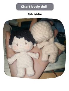 a person holding two small knitted dolls in their hand with the caption chart body doll