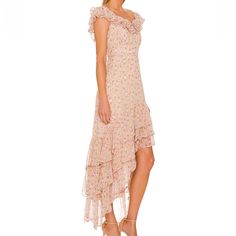 Astr The Label Women's Magnolia Ruffled High-Low Dress, Size Xs In Cream Blush Floral Dress Measures (Approx): Shoulder Seam To Shortest Hem Is 39” And To Longest Hem Is 58” In Length Purchased Dress To Wear To A Wedding But Wore Something Different And Never Returned This One, So The Dress Is New With Tags. Spring Daywear Flowy Ruffle Dress, Spring Daywear Ruffle Dress, Flowy Ruffle Dress For Spring Daywear, Fitted Floral Print Maxi Length Ruffle Dress, Spring Flowy Ruffle Midi Dress, Feminine Spring Midi Ruffle Dress, Feminine Spring Ruffle Midi Dress, Feminine Midi-length Ruffle Dress For Spring, Spring Feminine Ruffle Dress For Daywear