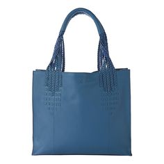 Lucky Brand Mina Braided Handle Leather Tote This modern leather tote bag from Lucky Brand is as functional as it is fabulous. With an braided leather shoulder strap and a super roomy interior, it's perfect for work-to-weekend. Blue Woven Leather Bag, Blue Textured Leather Shoulder Bag For Shopping, Blue Textured Leather Tote Bag, High-end Blue Tote Shoulder Bag, On-the-go Blue Shoulder Bag With Leather Handles, Pig Skin, Large Tote Bag, Large Tote, Braided Leather