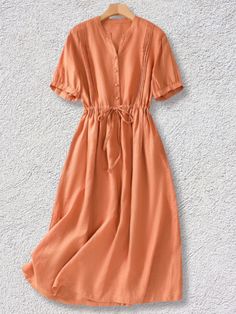 Women's Cotton Linen Dress Casual V-Neck Short Sleeve Summer Midi Dress Solid Color V-neck Dress For Daywear, V-neck Solid Color Mini Dress For Daywear, Solid Color V-neck Mini Dress For Daywear, Solid Knee-length V-neck Dress For Spring, V-neck Mini Dress In Solid Color For Daywear, Solid Spring Knee-length V-neck Dress, V-neck Solid Color Midi Dress For Daywear, Casual A-line V-neck Dress, V-neck Non-stretch Solid Color Dress