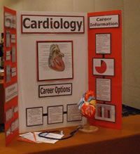 a table with a poster on it that says cardiollogy, career options and other information