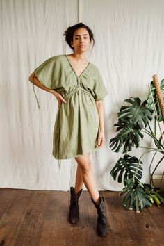 ~Olive Lotus dress~ ~ Made with luxury Bamboo- ~Uk size 6~14~ Summer Khaki Mini Dresses, Khaki Mini Summer Dresses, Khaki Mini Dress For Summer, Khaki Mini Length Summer Dress, Khaki Knee-length Spring Dress, Khaki Knee-length Mini Dress For Spring, Khaki Short Sleeve Summer Dress, Khaki V-neck Vacation Dress, Spring Sage Dresses For Brunch