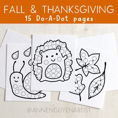 four printable fall and thanksgiving coloring pages for toddlers to color in with the words,