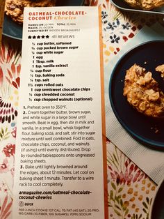 a recipe for oatmeal chocolate cookies on a table