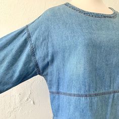 "1990s or 2000s boxy semi-cropped soft denim top size PM, bust 44\" length 16\" so flexible size since it's boxy.. cute on xs, small and medium By Coldwater Creek" Spring Cropped Washed Denim Top, Dark Wash Denim Crop Top, Acid Wash Relaxed Fit Cropped Tops, Acid Wash Cropped Top Relaxed Fit, Denim Blue Crop Top, Oversized Spring Crop Top With Cropped Hem, Oversized Cropped Hem Crop Top For Spring, Oversized Crop Top With Cropped Hem For Spring, Denim Blue Cropped Cotton Crop Top