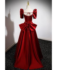 Get 10% off now! Buy formal burgundy satin aline long evening dress square neck with big bow in back at cheap price online. Free stable shipping and pro custom service since 2009. Burgundy A-line Evening Dress For Prom, Elegant Satin Finish Evening Ball Gown, Elegant Satin Finish Ball Gown For Party, A-line Satin Ball Gown With Sweep Train, A-line Satin Ball Gown For Party, Satin A-line Ball Gown With Sweep Train, Elegant Evening Dress With Corset Back For Banquet, Satin A-line Ball Gown, Party Ball Gown With Satin Finish