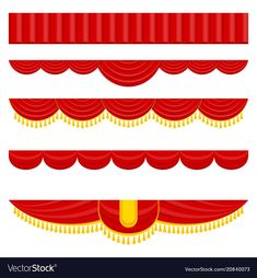 red curtains with gold trims on white background