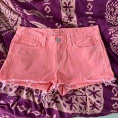 Good Quality Shorts, Size 27, Coral Color Pink Short Length Pants For Spring, Pink High Waist Summer Pants, Summer High Waist Pink Pants, Summer Pink Cotton Pants, Pink Cotton Beach Pants, Trendy Pink Beach Pants, Pink Short Pants With Pockets, Fitted Pink Shorts With Pockets, Pink Cotton Summer Pants