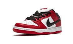 The Nike SB Dunk Low “Chicago” is dedicated to the styling and color block used on the original Air Jordan 1 of the same nickname from 1985.  A tribute to Michael Jordan’s all-time classic signature shoe, this “Chicago” Dunk is almost a spitting image of the Jordan 1 Low.  The two distinctly retro silhouettes are a product of Nike’s mid-80s performance basketball footwear campaign.  The skate-adjacent Dunk features a white leather perforated toe with white leather mid-panel walls.  Fiery red lea Nike Sb Dunk Low Chicago, Original Air Jordans, Nike Sb Dunk Low Pro, Soccer Boots, Tenis Nike, Nike Sb Dunk Low, Sb Dunk Low, Nike Sb Dunks Low, Nike Sb Dunk