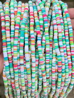 4mm vinyl heishi beads, multicolored beads, polymer clay beads, African vinyl beads, 350-400 beads p Beads Polymer Clay, Flat Beads, Pretty Beads, Types Of Gemstones, Heishi Beads, Polymer Clay Beads, Teal Colors, Summer Jewelry, Agate Beads