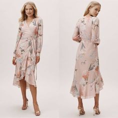 Anthropologie Bhldn Yumi Carla Dress Floral New Xl Yumi Kim's Signature Floral Print Lends A Playful Edge To This Easygoing Wrap Dress; A Ruffled High-Low Hem And Cuffed Sleeves Complete The Ladylike Look. Tie Closure Polyester; Polyester Lining Professionally Clean Bust 19" Across Brand Tag Marked New Without Tags Cz Floral Print V-neck Dress For Wedding Guest, V-neck Floral Print Dress For Wedding Guest, Elegant Floral Print Maxi Wrap Dress, Elegant Maxi Wrap Dress For Garden Party, Spring Wedding Guest Long Sleeve Maxi Dress, Feminine Maxi Wrap Dress For Party, Floral Print Maxi Dress For Wedding Guest, Elegant Floral Print Wrap Dress, Feminine Maxi Dress For Wedding Guest In Spring