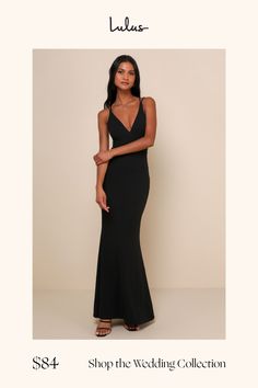 Who could possibly resist you in the Lulus All this Allure Black Strappy Backless Mermaid Maxi Dress? Medium-weight, stretchy crepe knit creates this absolute knockout of a dress and its princess-seamed bodice, V-neckline, and sexy open back with a network of crisscrossing straps. Figure-skimming skirt flares out at the maxi hem to create a dramatic mermaid silhouette. Hidden back zipper/clasp. Fit: This garment fits true to size. Length: Floor length. Size medium measures 57.5" from shoulder to Mermaid Maxi Dress, Brunch Dress, Ceremony Dresses, Formal Dresses Gowns, Mermaid Silhouette, Long Black Dress, Dresses Backless, Dress Medium, Dress 100