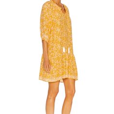 Natalie Martin Stevie Silk Dress In Color Bamboo Sun. Beautiful Lightweight Dress With Tie Detail At Neckline And Ruffle Hem. Pull-On Styling. Unlined. Please See Pictures For More Details And Measurements. Daywear Rayon Tunic Dress, Bohemian Rayon Mini Dress, Bohemian Knee-length Mini Dress For Daywear, Knee-length Tunic For Spring Daywear, Yellow Viscose Spring Dress, Bohemian Dress For Daywear, Spring Bohemian Mini Dress In Viscose, Spring Bohemian Viscose Mini Dress, Floral Print Boho Dress For Daywear