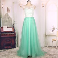 2016 New Cheap A Line Ivory Lace Wi Green Prom Dresses, Mint Green Prom Dress, Grad Dresses Long, Simple Prom Dress Long, Green Prom, Prom Dresses Gowns, Prom Dresses Sleeveless, Prom Style, Dresses Chiffon