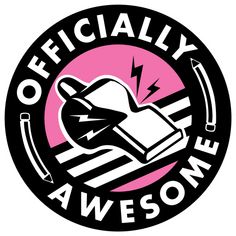 the officially awesome logo is shown in black and pink, with an arrow coming out of it