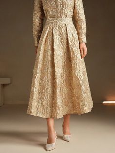 Women's Modern Chinese Style Elegant Gold Jacquard Pattern Skirt Gold Elegant   Polyester Plain,All Over Print Flared Non-Stretch  Women Clothing, size features are:Bust: ,Length: ,Sleeve Length: Big Skirts, Pattern Skirt, Jacquard Skirt, Floral Wedding Dress, Jacquard Design, Modern Chinese, Jacquard Pattern, Straight Skirt, Mid Length Dresses