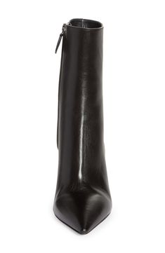 Instantly elevate any ensemble with this sleek and polished boot crafted in Italy from lambskin leather with a seamless front that leads to a pointy toe. The label's iconic triangle-logo hardware is inlaid at the top of the stiletto heel for a signature touch. 3 3/4" (95mm) heel (size 38.5) 6" shaft Side zip closure Leather upper, lining and sole Made in Italy Women's Designer Shoes Classic Fitted Calf Leather Platform Boots, Luxury Leather Mid-calf Boots, Luxury Mid-calf Boots For Evening, Luxury Evening Mid-calf Boots, Luxury Snip Toe Boots For Fall, Luxury Snip Toe Heeled Boots For Fall, Sleek Leather Platform Boots For Fall, Classic High Ankle Boots With Sculpted Heel, Elegant Platform Boots With Pointed Toe And Leather Sole