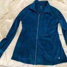 Nwt Apana Full-Zip, Spandex-Blend Workout Jacket W/Pockets, Size Ladies Medium. Blue/Black Mottled Print.. Hand Warmer Sleeves, Front Pockets. Stretch Sports Outerwear With Pockets, Stretch Outerwear With Pockets For Sports, Stretch Long Sleeve Track Jacket With Pockets, Fitted Navy Sports Outerwear, Navy Fitted Sports Outerwear, Blue Sports Tops With Pockets, Fitted Navy Activewear With Pockets, Fitted Sports Track Jacket With Pockets, Fitted Functional Track Jacket With Pockets