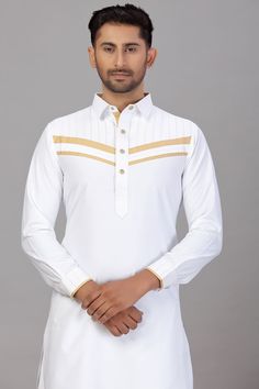 Buy Men's Blended Cotton Solid Pathani Set in White Online - Zoom Out Casual White Fitted Kurta, White Casual Top For Festive Season, White Casual Tops For Festive Occasions, White Casual Festive Top, Casual White Top For Festive Season, Festive White Cotton Tops, Formal White Kurta For Spring, Summer Party White Kurta, Off White Fitted Long Sleeve Kurta