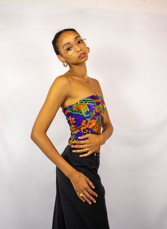 Y2k Tube Top, 1970s Fabric, Semi Cropped, Backless Top, High Hips, Straight Neckline, Curated Vintage, Fabric Remnants, Shelf Bra