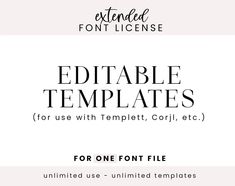 the editable templates for one font file is shown in black and white colors