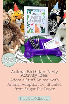 Animal Birthday Party Activity Idea Adopt An Animal, Pet Adoption Party, Birthday Party Activity, Puppy Birthday Parties, Sugar Pie, Animal Adoption