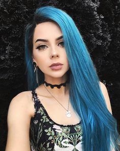 Blue Natural Hair, Ombre Lace, Blue Wig, Simple Ponytails, Estilo Rock, Frontal Hairstyles