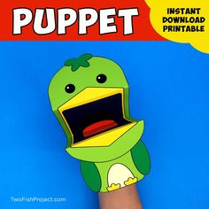 the puppet is being held up to show it's face and mouth, with text that reads puppet instant download printable