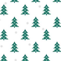 green christmas trees with snowflakes on them in a white and teal background