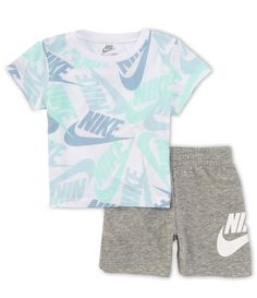 From Nike, this set features:two-piece setpullover short-sleeve tee with ribbed crewneckallover Nike logo and Swoosh design trademark solid shorts  with pull-on styling  and elastic waist wraparound Nike logo and icon logo detail on one legBoth of Dri-FIT interlock cotton//polyesterMachine wash/tumble dryImported. Boy Toddler, Nike Baby, Baby Outfits, Shorts Set, Nike Logo, Toddler Outfits, Pullover Styling, Short Sets