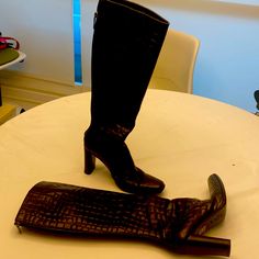 Have Crocodile In Your Closet This Fall These Are Gorgeous Leather Boots (One Inner Sole Is Loose). Make These Yours Gorgeous Leather, Brown Boots, Shoes Heels Boots, Shoes Women Heels, Leather Boots, Heeled Boots, Shoes Heels, Size 6, Women Shoes