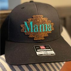 Richardson Leather Patch Mama Hat With Aztec Real Leather Patch. New Never Worn. Leather Patches With Cricut, Hat Patches Ideas, Hat Patches Design, Richardson Hats, Mama Hat, Hat Bar, Laser Engraved Ideas, Laser Ideas, Mobile Boutique