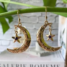 These lovely moon and star earrings will make you sparkle like a beautiful starry night 💫  With purple glass crystals they come on 18k gold plated ear wires.  Should you have any questions regarding this product, please feel welcome to send me a message. Celestial Earrings, Whimsical Jewelry, Moon And Star Earrings, Jewellery Unique, Moon And Star, Unique Gifts For Her, I Love Jewelry, Purple Glass, Moon Earrings