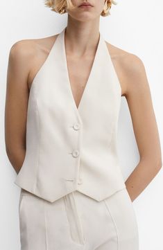 Luxury Sleeveless Blouse Tank Top For Workwear, Halter Vest Outfit, White Vest Suit, Casual Wedding Suit, Halter Neck Vest, Classic Workwear, Wedding Outfits For Women, Women Suits Wedding, Woman In Suit