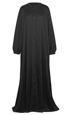 Women's Islamic Warm Black Button Abaya Black Long Sleeve Abaya For Fall, Oversized Black Abaya, Oversized Long Sleeve Black Abaya, Oversized Black Long Sleeve Abaya, Black Oversized Long Abaya, Oversized Black Long Abaya, Black Long Abaya With Modesty Panel, Modest Black Abaya With Long Sleeves, Modest Black Long Sleeve Abaya