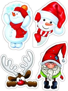 christmas stickers with snowman, reindeer and santa hat on it's head