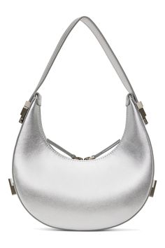 OSOI: Silver Mini Toni Bag | SSENSE Modern Silver Shoulder Bag For Formal Events, Silver Handheld Shoulder Bag With Silver-tone Hardware, Modern Handheld Silver Shoulder Bag, Modern Silver Handheld Shoulder Bag, Modern Silver Shoulder Bag With Detachable Handle, Silver Top Handle Shoulder Bag, Silver Shoulder Bag With Top Handle And Detachable Handle, Chic Silver Bag With Round Handle, Silver Leather Top Handle Shoulder Bag