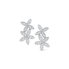 Diamond Flower Earrings - Lindsey Leigh Jewelry Elegant Flower Shaped White Gold Diamond Earrings, Fine Jewelry White Diamond Flower Earrings, White Diamond Flower Earrings In Fine Jewelry Style, Elegant Diamond Flower Cluster Earrings, Elegant Diamond Cluster Earrings With Flower Shape, Flower Shaped Brilliant Cut Diamond Earrings, White Gold Flower Diamond Earrings, Elegant Flower Shaped Brilliant Cut Earrings, Elegant Flower-shaped Brilliant Cut Earrings