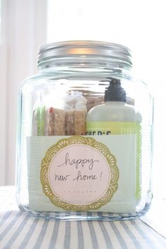 a jar filled with personal care items on top of a table