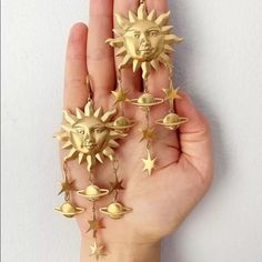 Stunning Golden Earrings With Star And Sun Lightweight Made Of Alloy, No-Toxin And Ni-Free Available In Silver, Please Check My Closet For Another Listing Modeling Jewelry, Bohemian Witch, Sun And Moon Earrings, Planet Jewelry, Boho Witch, Sun Jewelry, Moon Galaxy, Sun Fashion, Galaxy Earrings